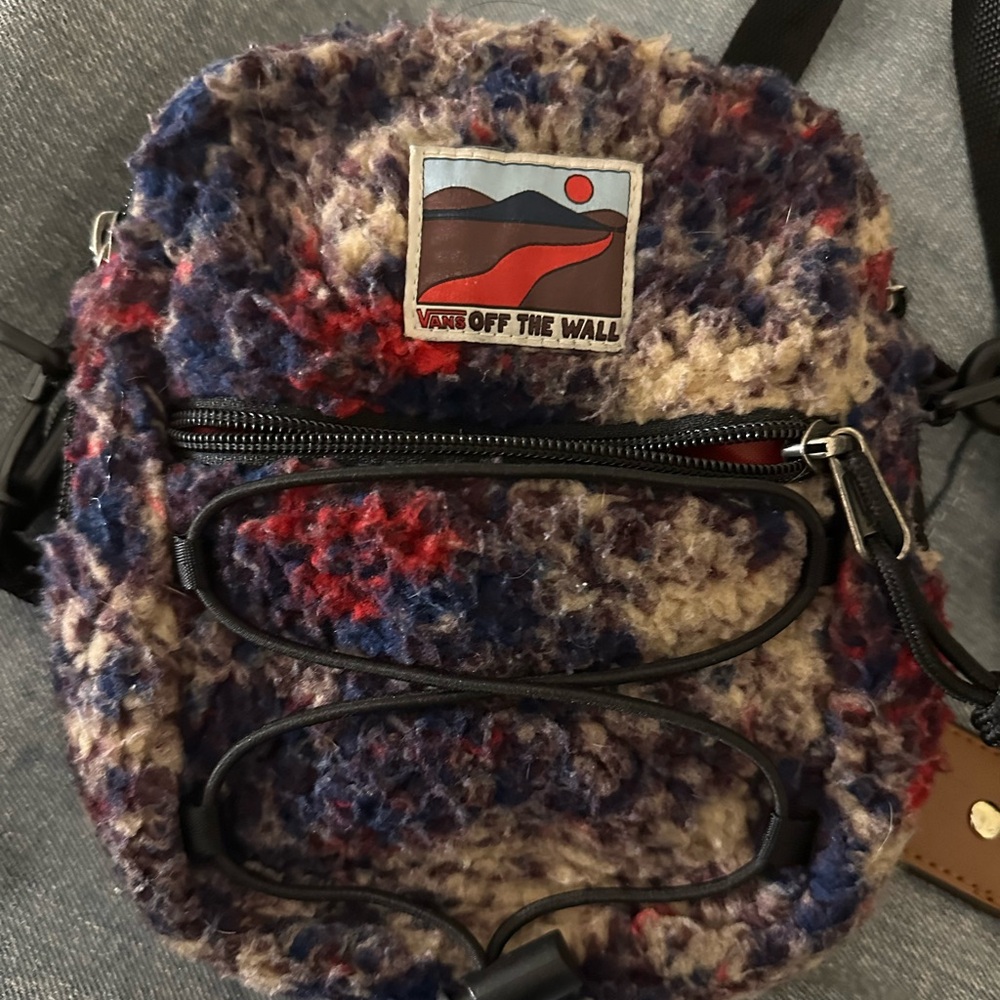 Vans Fuzzy Crossbody Bag in Red, Blue, and Cream